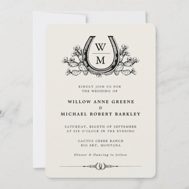 Convite Horsferes Cactus Western Country Boho Wedding (Frente)