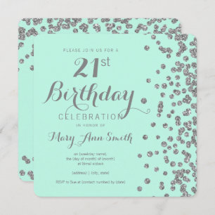 Convite Hortelã de prata dos confetes do brilho do falso