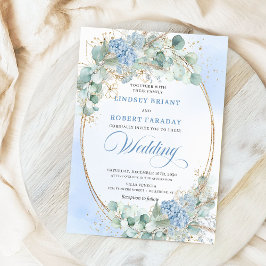 Convite Hortênsia Azul Botânica Trigo Casamento Elegante