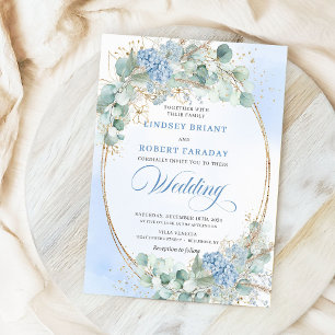 Convite Hortênsia Azul Botânica Trigo Casamento Elegante