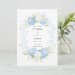 Convite Hortênsia Azul Branca Floral Casamento Elegante