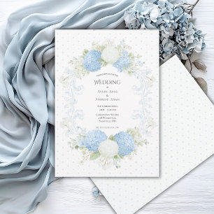 Convite Hortênsia Azul Branca Floral Casamento Elegante