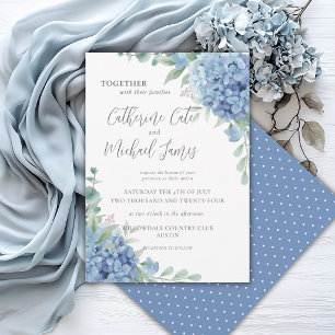 Convite Hortênsia Azul Casamento de Bolinhas Florais