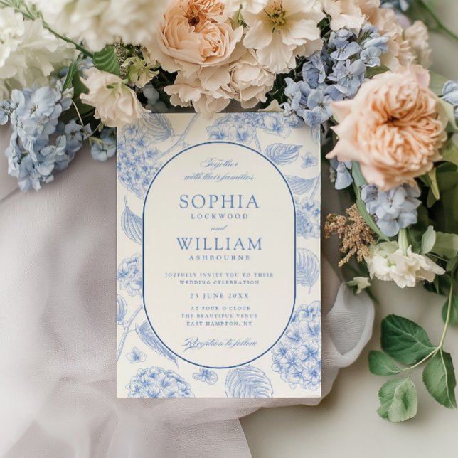 Convite Hortênsia Azul Casamento Vintage (Criador carregado)