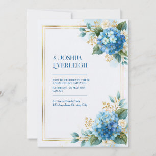 Convite Hortênsia Azul Céu Casamento Dourado