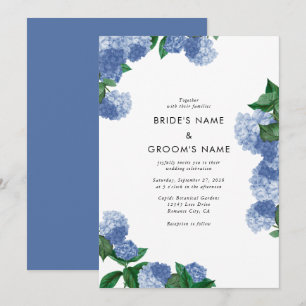 Convite Hortênsia Azul de Flora Moderna de Casamento