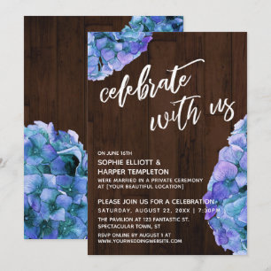 Convite Hortênsia Azul de Madeira Rústica Celebre Conosco