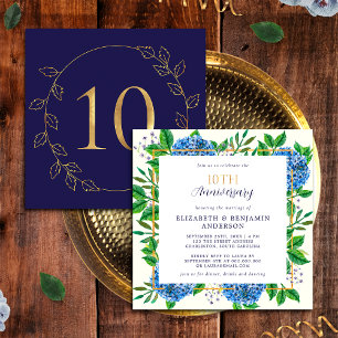 Convite Hortênsia Azul Dourada 10º Aniversário de Casament