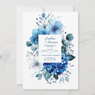Convite Hortênsia Azul Elegante Anêmona Eucalipto