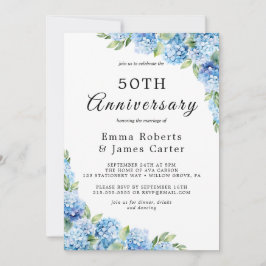Convite Hortênsia Azul Elegante Aniversário de 50 Anos de 