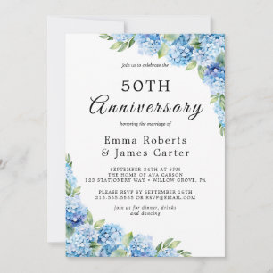 Convite Hortênsia Azul Elegante Aniversário de 50 Anos de 