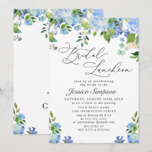Convite Hortênsia Azul Elegante Aquarela Almoço de Noiva