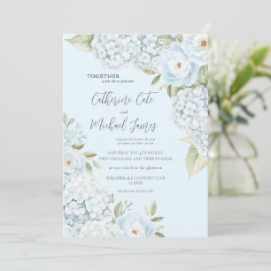 Convite Hortênsia Azul Elegante Orçamento de Casamento Flo