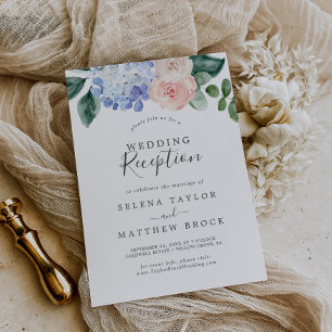 Convite Hortênsia Azul Elegante   Recepção de Casamento Br