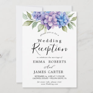 Convite Hortênsia Azul Elegante Recepção de Casamento Br