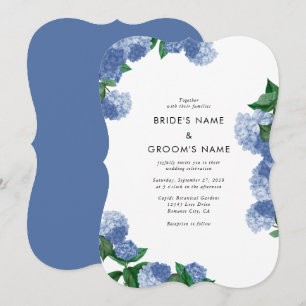Convite Hortênsia Azul Flora Verde Moderno Casamento