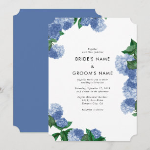 Convite Hortênsia Azul Flora Verde Moderno Casamento