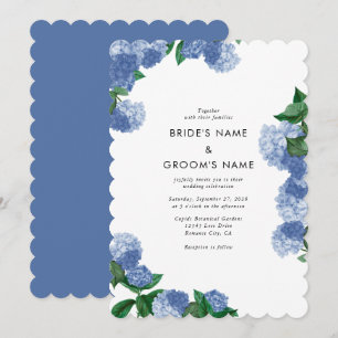 Convite Hortênsia Azul Flora Verde Moderno Casamento