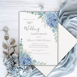 Convite Hortênsia Azul Floral 50º Aniversário de Casamento