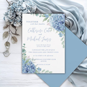Convite Hortênsia Azul Floral Casamento Elegante