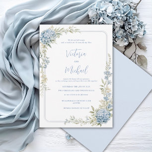 Convite Hortênsia Azul Floral Casamento Elegante