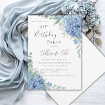 Convite Hortênsia Azul Floral Elegante 40º Aniversário<br><div class="desc">Hortênsias azuis em um convite de aniversário de 40 anos de fundo branco. Um convite lindo e elegante para qualquer mulher. Simplesmente adorável. As hortênsias aquareladas são simplesmente deslumbrantes. Clássico e chique.</div>