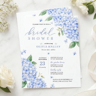 Convite Hortênsia Azul Floral em Aquarela Elegante