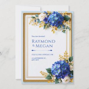 Convite Hortênsia Azul Íris Wedding Dourado