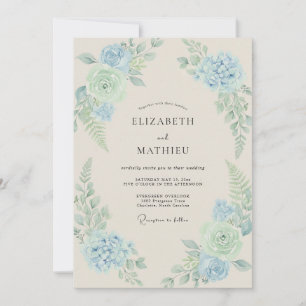 Convite Hortênsia Azul-Mintada Eucalipto Casamento