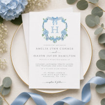 Hortênsia Azul Monograma Floral Crista Casamento