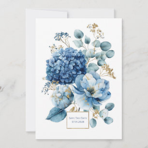 Convite Hortênsia Azul Poeirenta Elegante com Brilho Doura