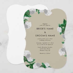 Convite Hortênsia Branca Flora Verde Moderno Casamento