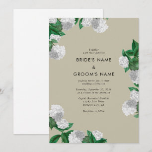 Convite Hortênsia Branca Flora Verde Moderno Casamento