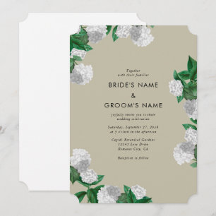 Convite Hortênsia Branca Flora Verde Moderno Casamento