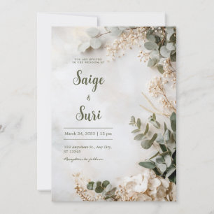 Convite Hortênsia Branca Verde Salvia Casamento Minimalist
