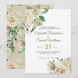 Convite Hortênsia de Botão de Rosa Creme Aquarela Clássica