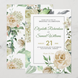 Convite Hortênsia de Botão de Rosa Creme Aquarela Clássica