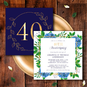 Convite Hortênsia Dourada e Azul 40º Aniversário de Casame