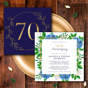 Convite Hortênsia Dourada e Azul 70º Aniversário de Casame