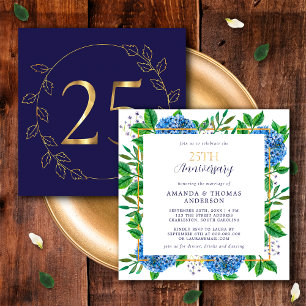 Convite Hortênsia Dourada e Azul Aniversário de 25 Anos de
