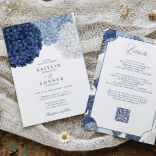 Convite Hortênsia Floral Azul Casamento Elegante Tudo em