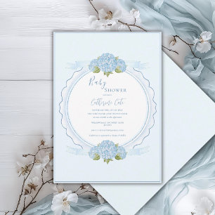 Convite Hortênsia Floral Azul Chave de Sol Bebê 