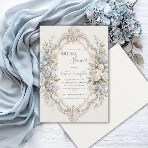 Convite Hortênsia Floral Azul Elegante Vintage