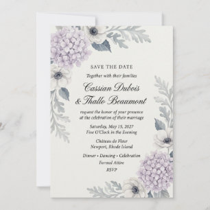 Convite Hortênsia Lavanda & Anêmona Botânica Elegante