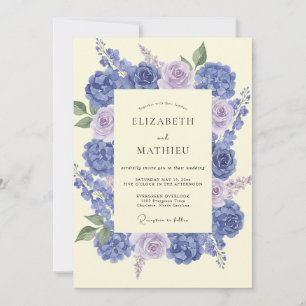 Convite Hortênsia Lilás Periwinkle Eucalipto Muted Weddin