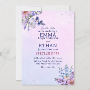 Convite hortênsia pervinca ameixa lavanda azul Casamento