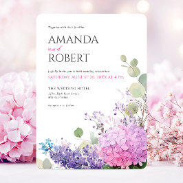 Convite Hortênsia Rosa Flores Aquarela Casamento Elegante