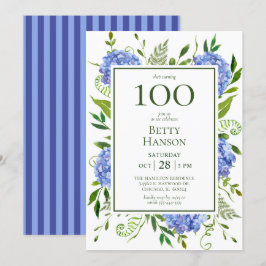 Convite Hortênsias Azuis de Aniversário de 100 anos