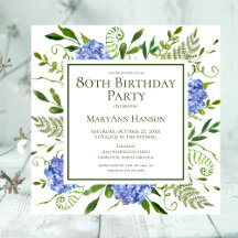 Hortênsias Azuis de Aniversário de 80 Anos Floral 
