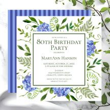 Hortênsias Azuis de Aniversário de 80 Anos Floral 
